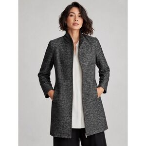 Eileen Fisher XS Charcoal Grey Textured Knit Mock Neck Full Zip Long Jacket
